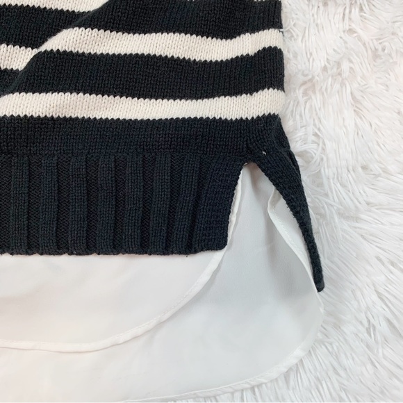 Lauren Ralph Lauren long sleeve layered striped sweater collared gold button - Picture 8 of 10